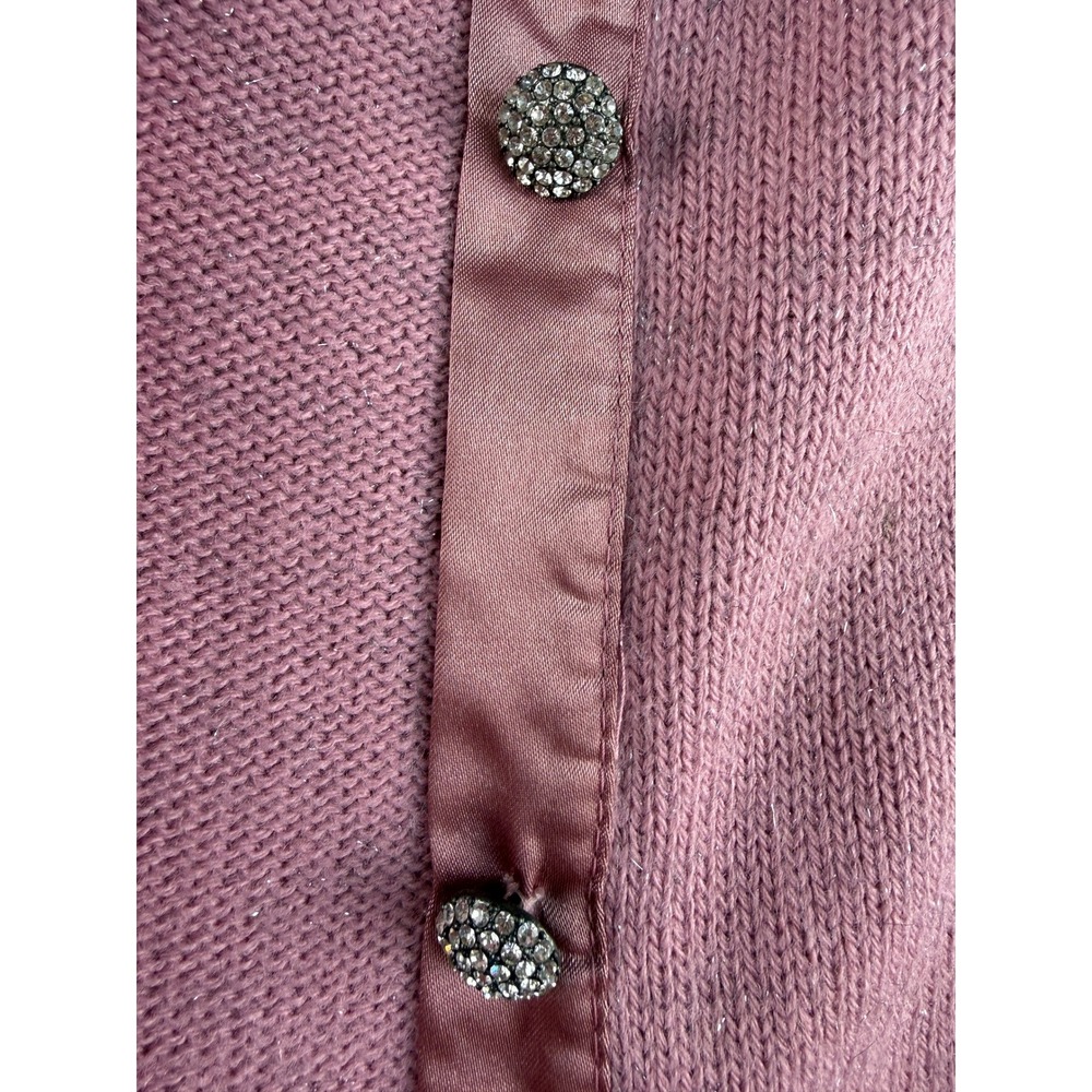 Nordstrom Pink Beaded Floral Cardigan Sweater Metallic Shimmer Rhinestone Large - Picture 13 of 17